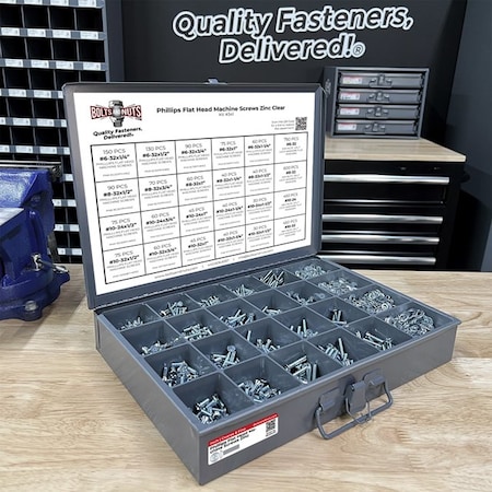 Boltsandnuts.Com Phil Flat Machine Screws Zinc Clear Assortment - 3556 PCS Assortment Kit #341
